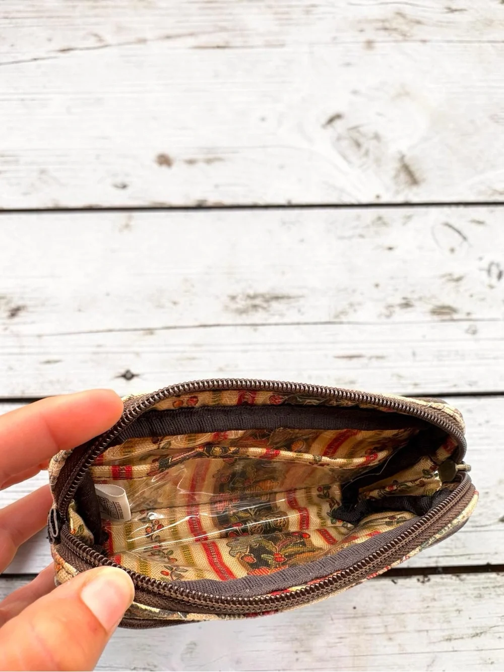 Y2K Longaberger Fabric Zip Cosmetic Bag “Autumn Path” Pattern Clutch Wallet EUC